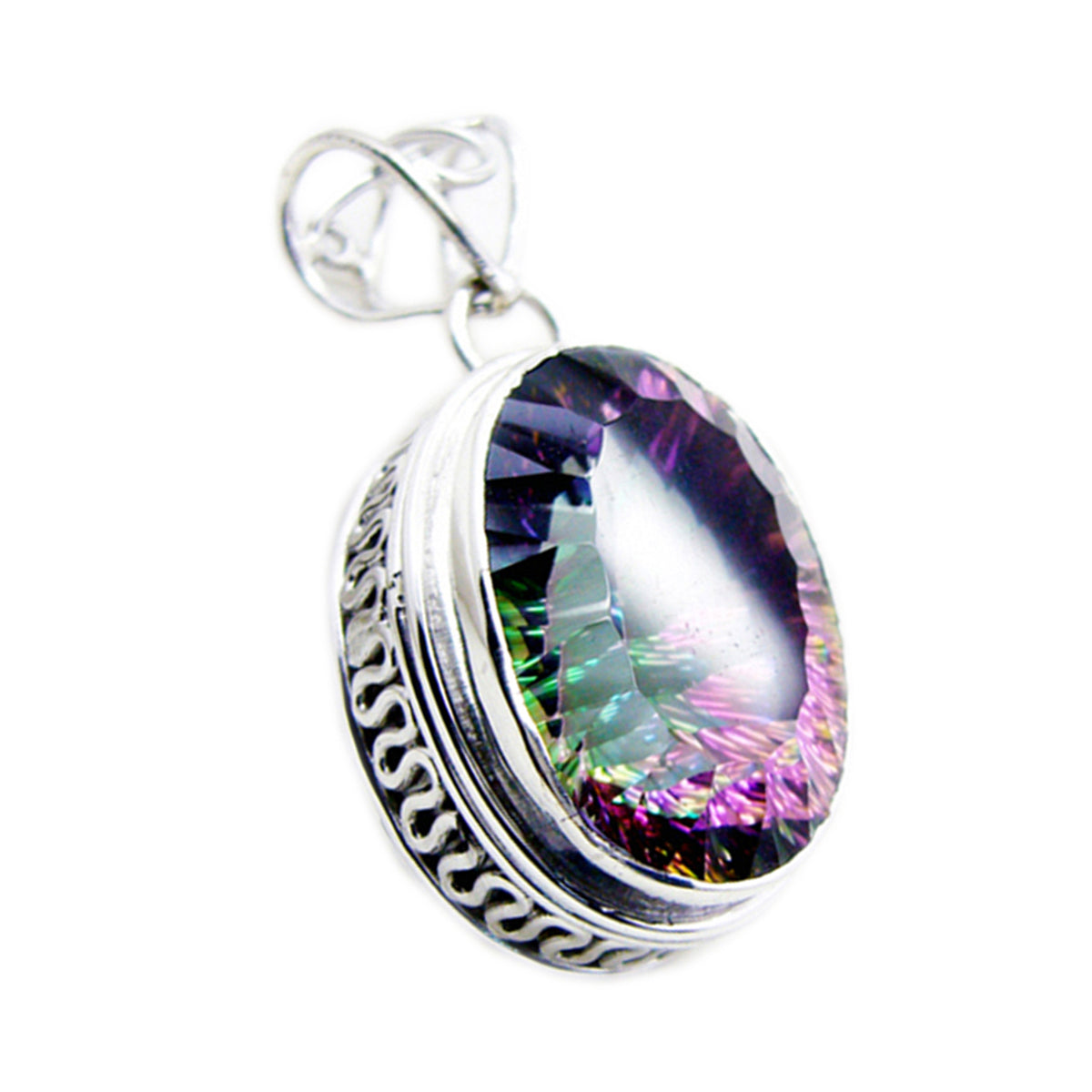Riyo bonne pierre précieuse ovale à facettes multicolore quartz mystique 1173 pendentif en argent sterling cadeau pour anniversaire