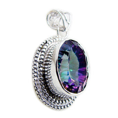 Riyo Nice Gems Oval Faceted Multi Color Mystic Quartz Silver Pendant Gift For Boxing Day