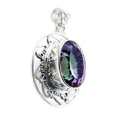 Riyo Pleasing Gemstone Oval Faceted Multi Color Mystic Quartz Sterling Silver Pendant Gift For Christmas
