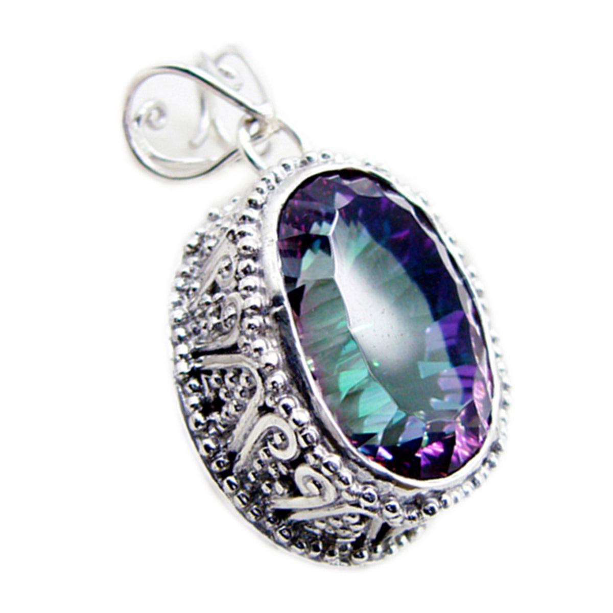Riyo Alluring Gems Oval Faceted Multi Color Mystic Quartz Solid Silver Pendant Gift For Easter Sunday