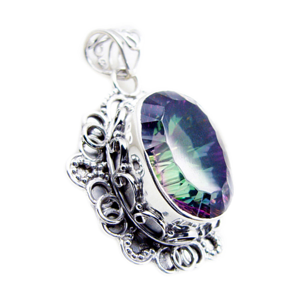 Riyo – jolies pierres précieuses ovales à facettes multicolores, quartz mystique, pendentif en argent, cadeau pour femme