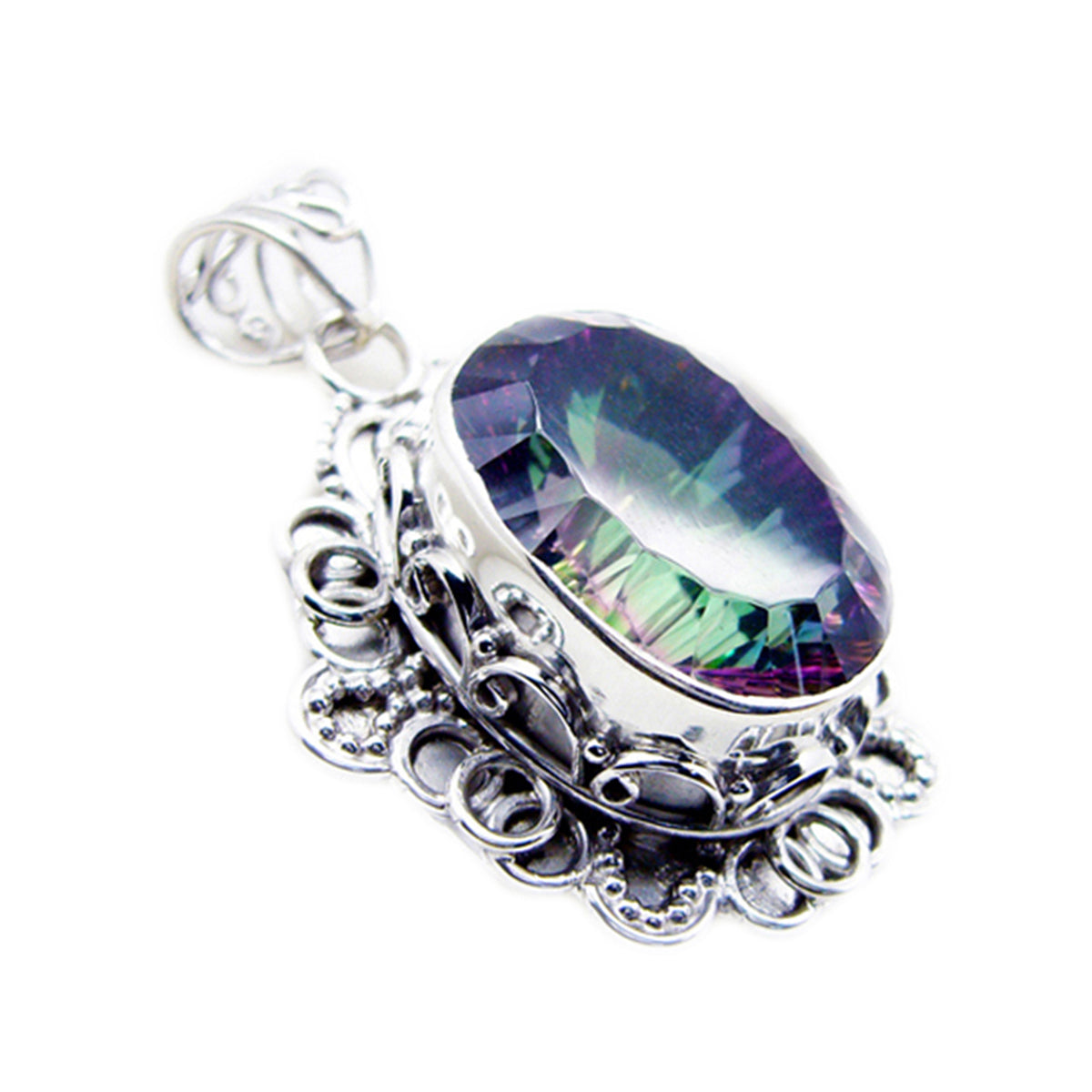 Riyo Lovely Gems Oval Faceted Multi Color Mystic Quartz Silver Pendant Gift For Wife