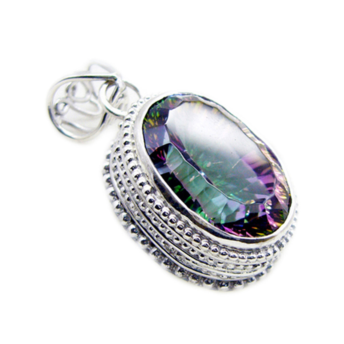Riyo Charming Gemstone Oval Faceted Multi Color Mystic Quartz Sterling Silver Pendant Gift For Women