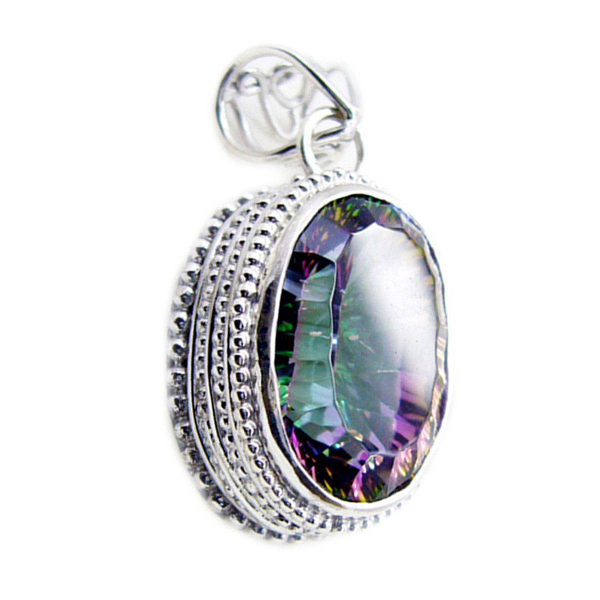 Riyo Charming Gemstone Oval Faceted Multi Color Mystic Quartz Sterling Silver Pendant Gift For Women