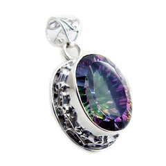 Riyo ravissantes pierres précieuses ovales à facettes multicolores quartz mystique pendentif en argent massif cadeau pour mariage