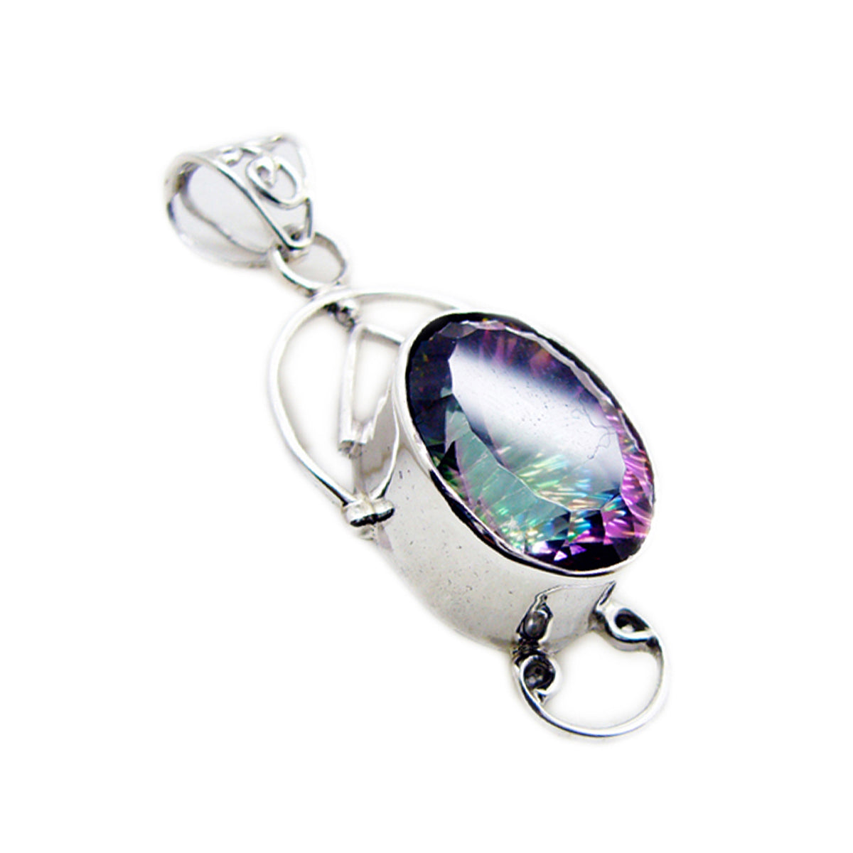 Riyo Winsome Gems Oval Faceted Multi Color Mystic Quartz Solid Silver Pendant Gift For Good Friday