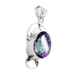 Riyo Winsome Gems Oval Faceted Multi Color Mystic Quartz Solid Silver Pendant Gift For Good Friday