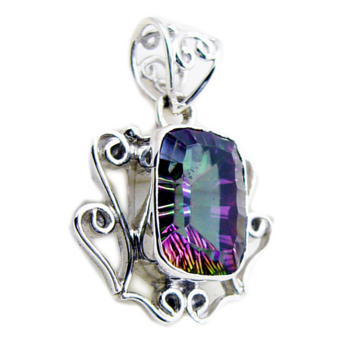 Riyo belle pierre précieuse octogonale à facettes multicolore quartz mystique pendentif en argent sterling cadeau pour ami