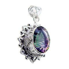 Riyo Appealing Gemstone Oval Faceted Multi Color Mystic Quartz 1175 Sterling Silver Pendant Gift For Teachers Day