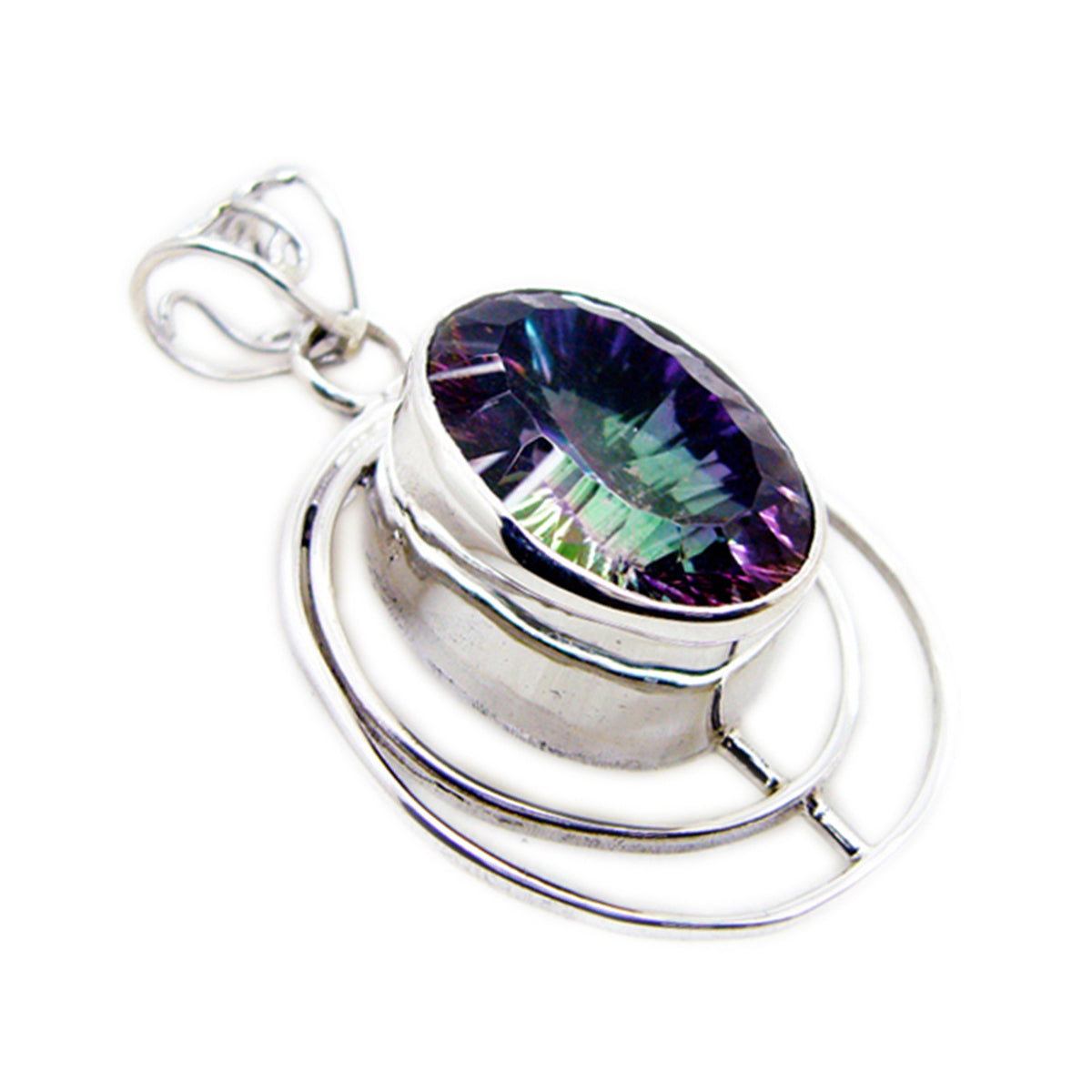 Riyo Engaging Gems Oval Faceted Multi Color Mystic Quartz Silver Pendant Gift For Sister