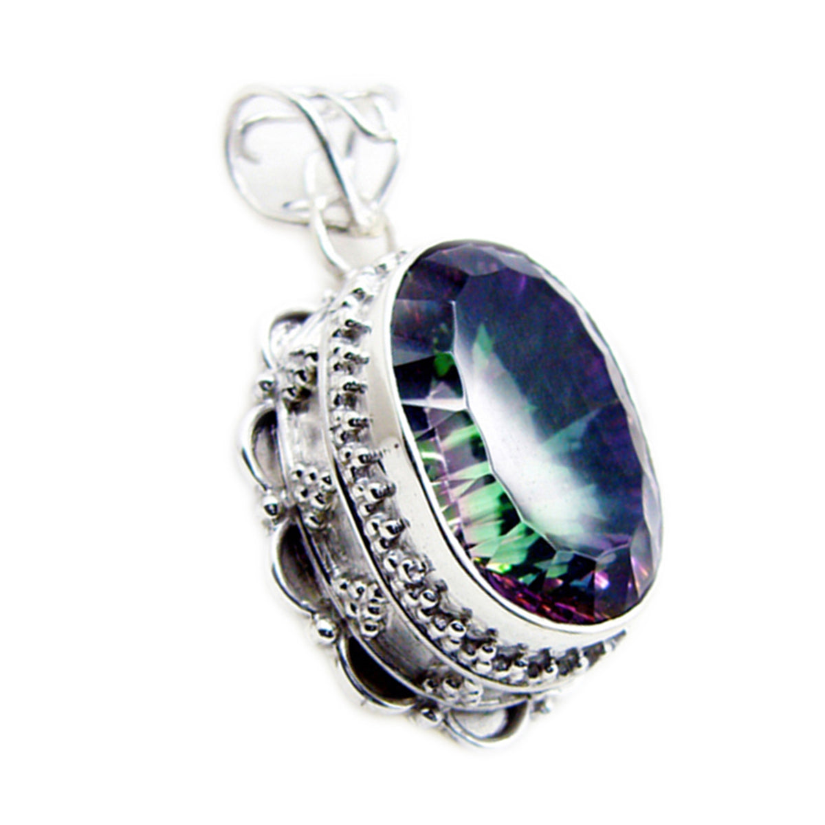 Riyo Winsome Gemstone Oval Faceted Multi Color Mystic Quartz Sterling Silver Pendant Gift For Handmade