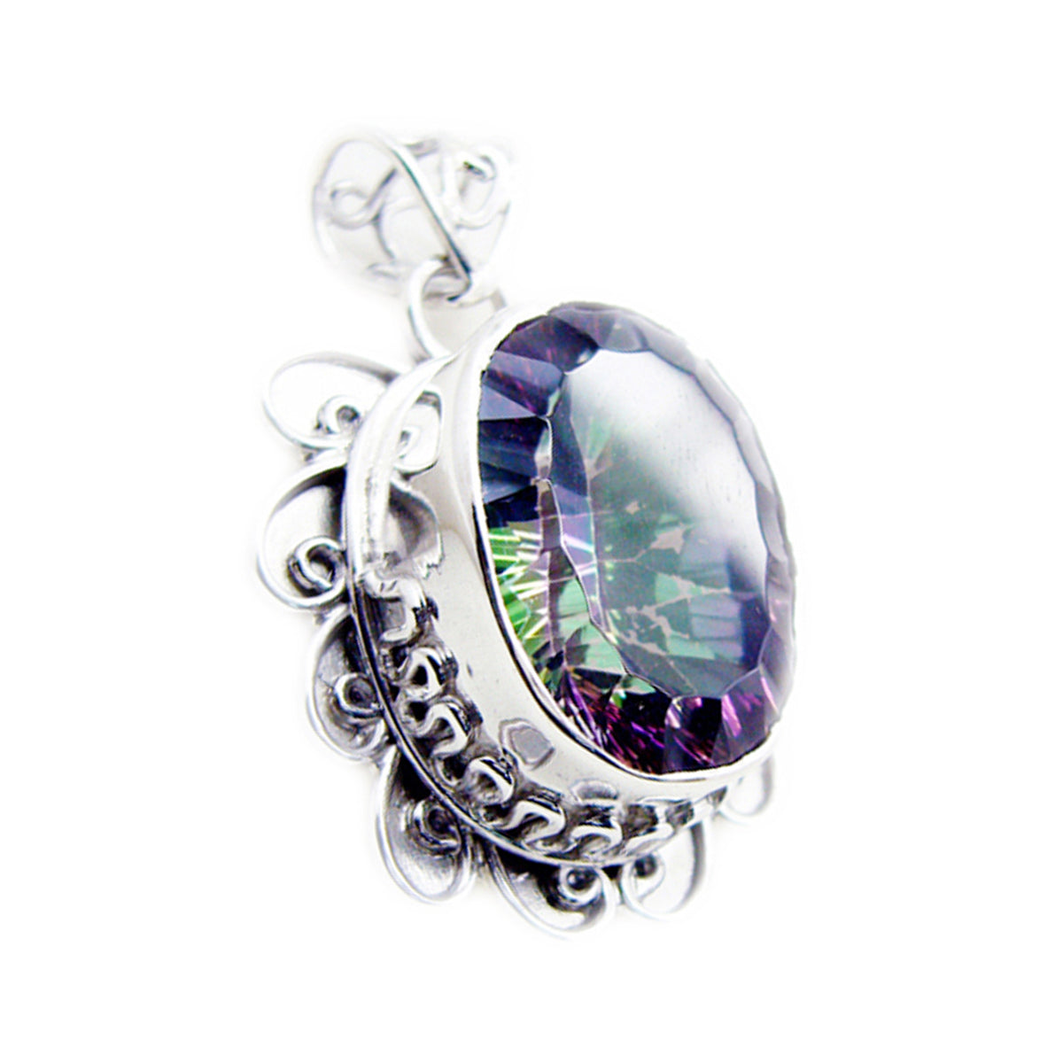 riyo himmelsk ädelsten oval fasetterad flerfärgad mystisk kvarts 1176 sterling silver hänge present till flickvän