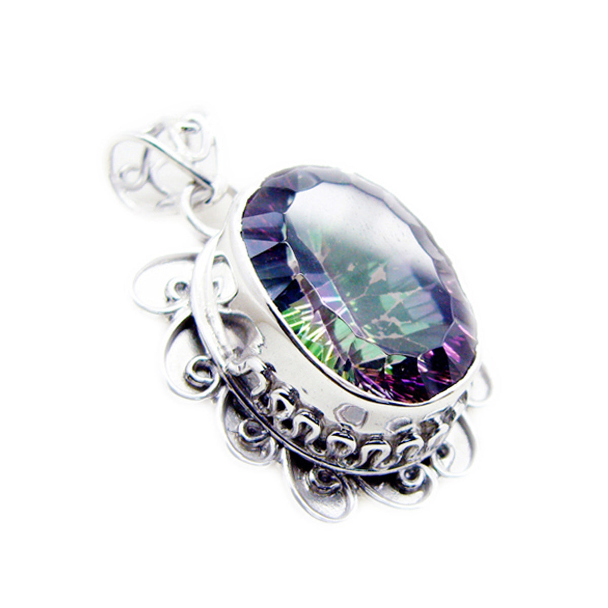 Riyo piedra preciosa celestial ovalada facetada cuarzo místico multicolor colgante de plata de ley 1176 regalo para novia