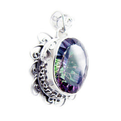 Riyo Heavenly Gemstone Oval Faceted Multi Color Mystic Quartz 1176 Sterling Silver Pendant Gift For Girlfriend