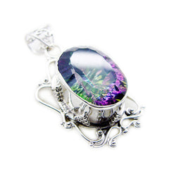 Riyo Gorgeous Gems Oval Faceted Multi Color Mystic Quartz Silver Pendant Gift For Engagement
