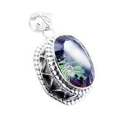 Riyo superbe pierre précieuse ovale à facettes multicolore quartz mystique pendentif en argent sterling cadeau pour ami