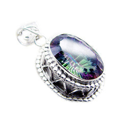 Riyo Stunning Gemstone Oval Faceted Multi Color Mystic Quartz Sterling Silver Pendant Gift For Friend