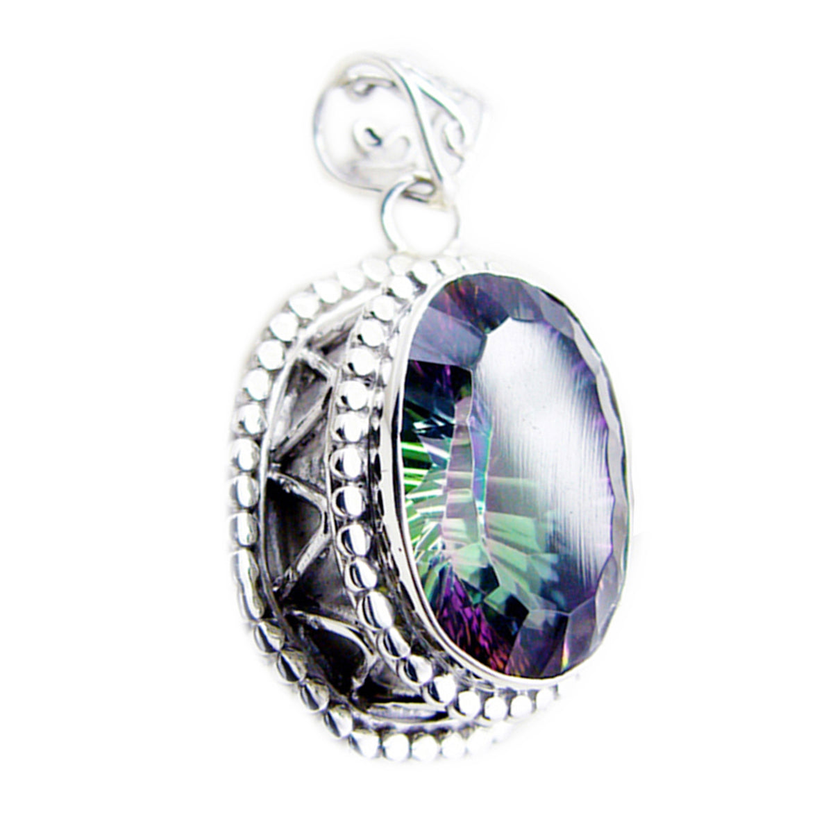 Riyo Stunning Gemstone Oval Faceted Multi Color Mystic Quartz Sterling Silver Pendant Gift For Friend