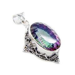 Riyo Irresistible Gemstone Oval Faceted Multi Color Mystic Quartz 1177 Sterling Silver Pendant Gift For Birthday