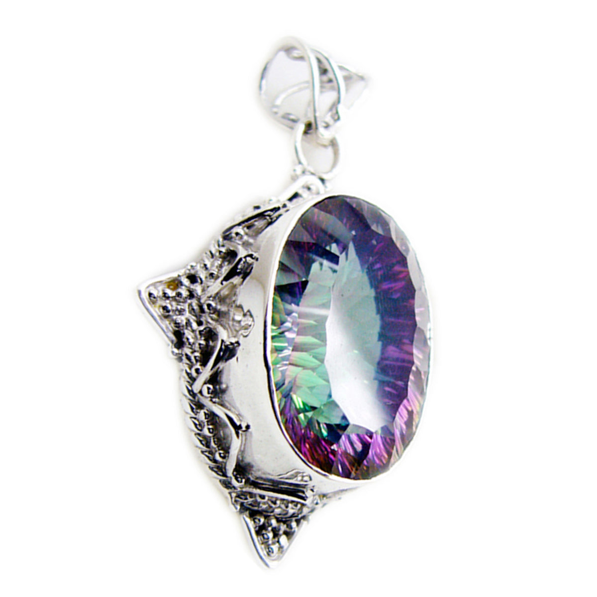 Riyo Irresistible Gemstone Oval Faceted Multi Color Mystic Quartz 1177 Sterling Silver Pendant Gift For Birthday