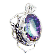 Riyo Bewitching Gems Oval Faceted Multi Color Mystic Quartz Silver Pendant Gift For Boxing Day