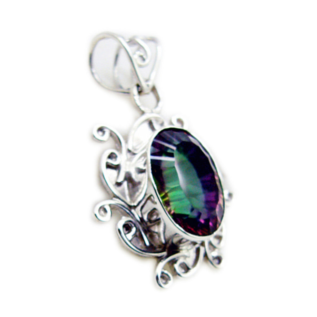 Riyo Ravishing Gemstone Oval Faceted Multi Color Mystic Quartz 1164 Sterling Silver Pendant Gift For Girlfriend