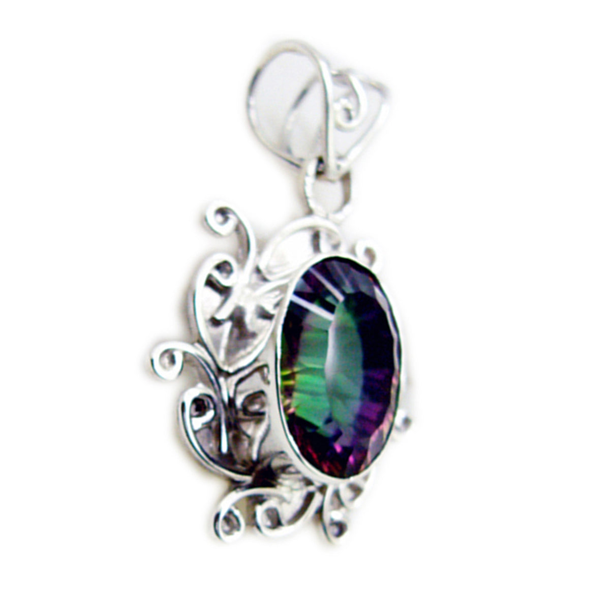 Riyo Ravishing Gemstone Oval Faceted Multi Color Mystic Quartz 1164 Sterling Silver Pendant Gift For Girlfriend
