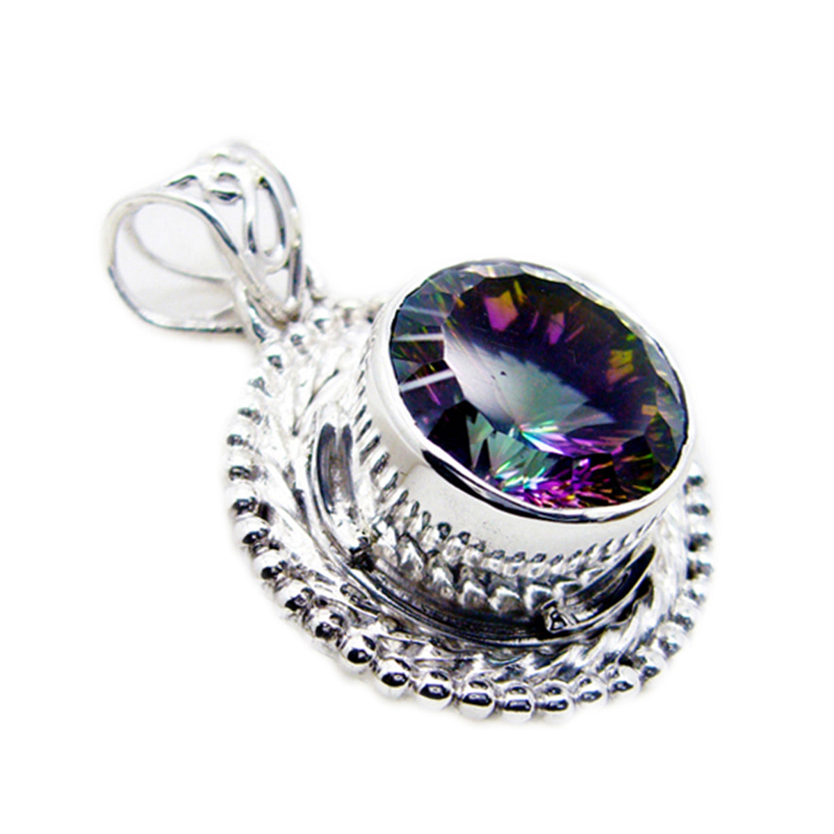 Riyo Drop Gemstone Round Faceted Multi Color Mystic Quartz 1180 Sterling Silver Pendant Gift For Girlfriend