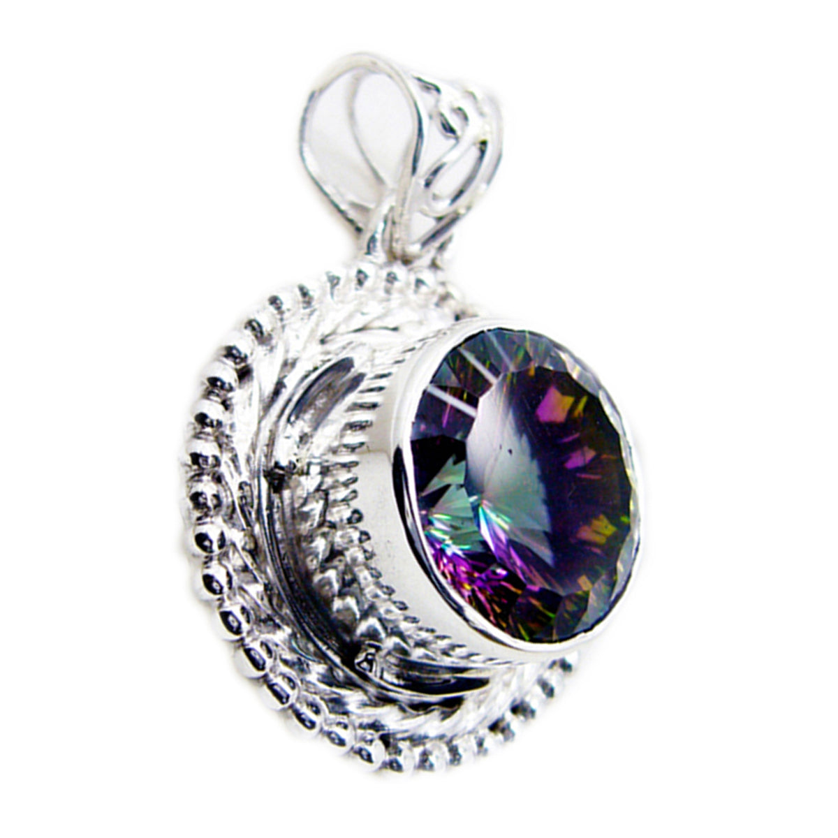 Riyo Drop Gemstone Round Faceted Multi Color Mystic Quartz 1180 Sterling Silver Pendant Gift For Girlfriend