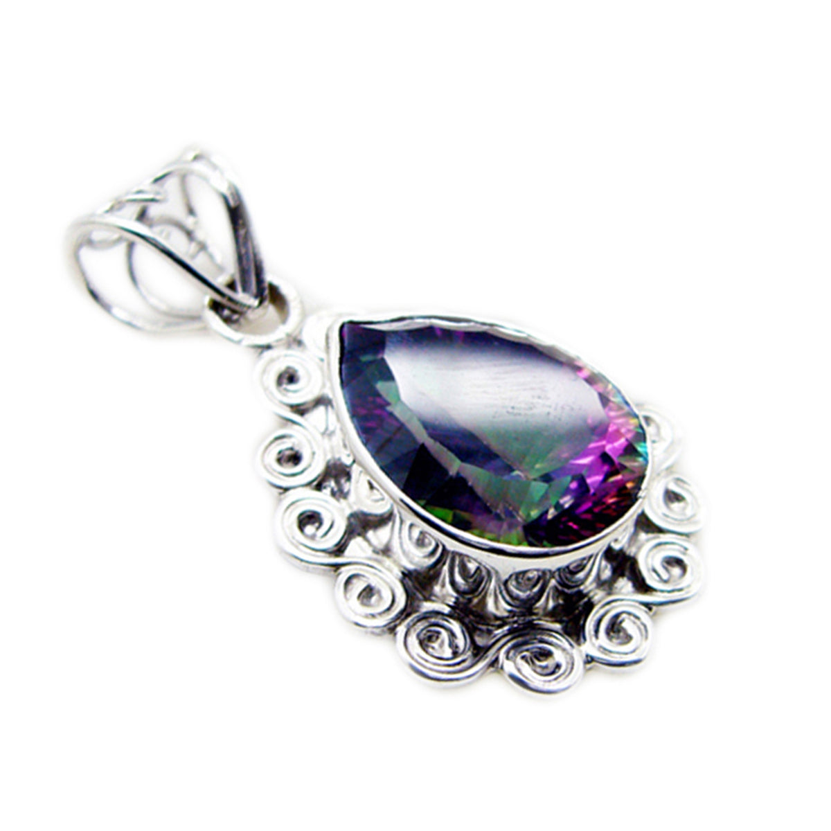 Riyo Spunky Gems Pear Faceted Multi Color Mystic Quartz Silver Pendant Gift For Wife
