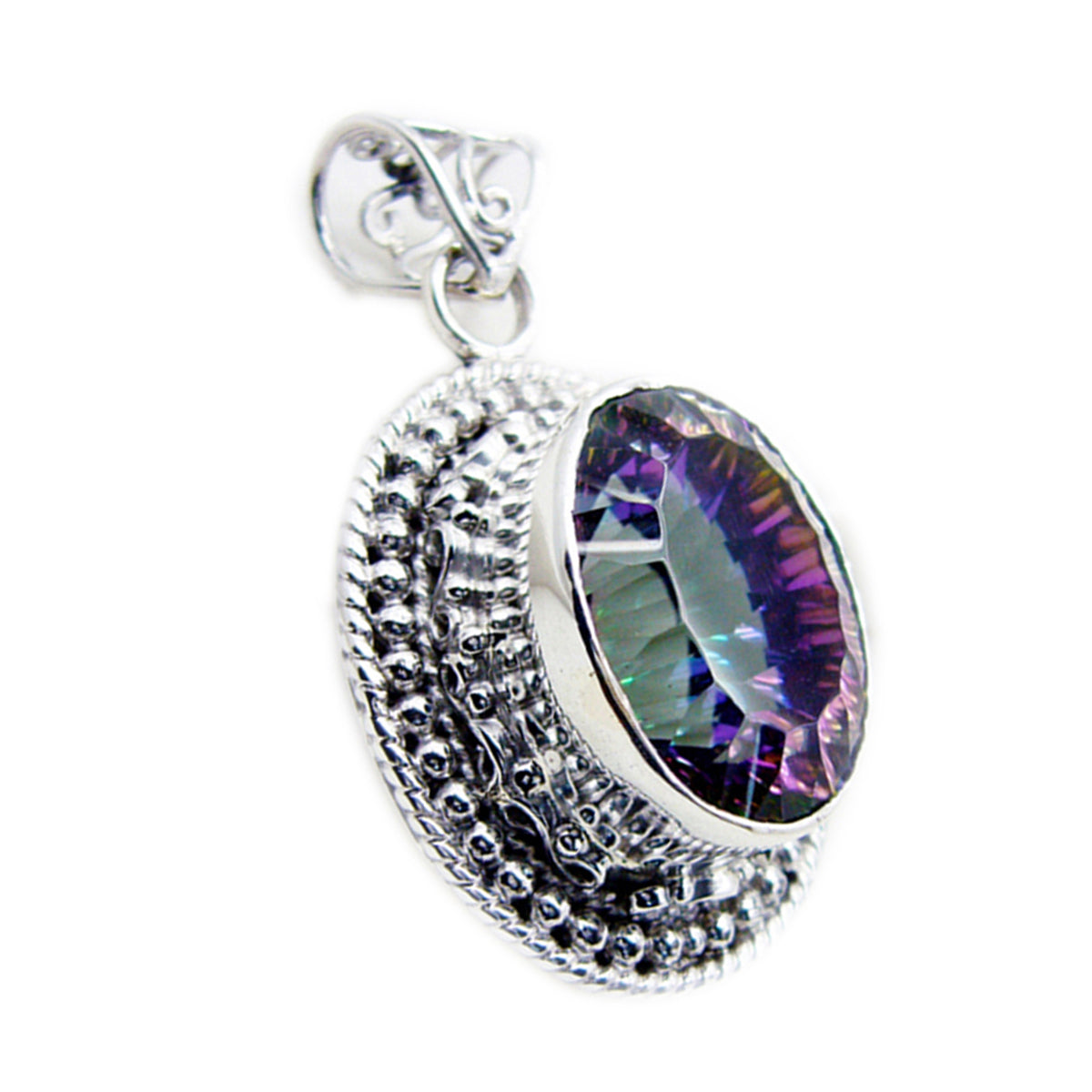 Riyo gracieux pierre précieuse ovale à facettes multicolore quartz mystique pendentif en argent sterling cadeau pour noël