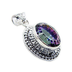 Riyo Graceful Gemstone Oval Faceted Multi Color Mystic Quartz Sterling Silver Pendant Gift For Christmas