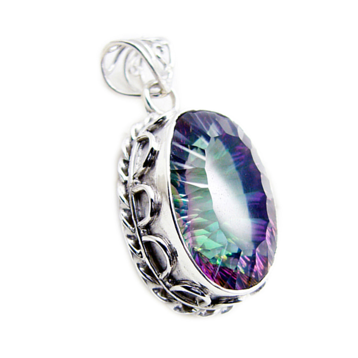 Riyo Exquisite Gemstone Oval Faceted Multi Color Mystic Quartz 1178 Sterling Silver Pendant Gift For Good Friday
