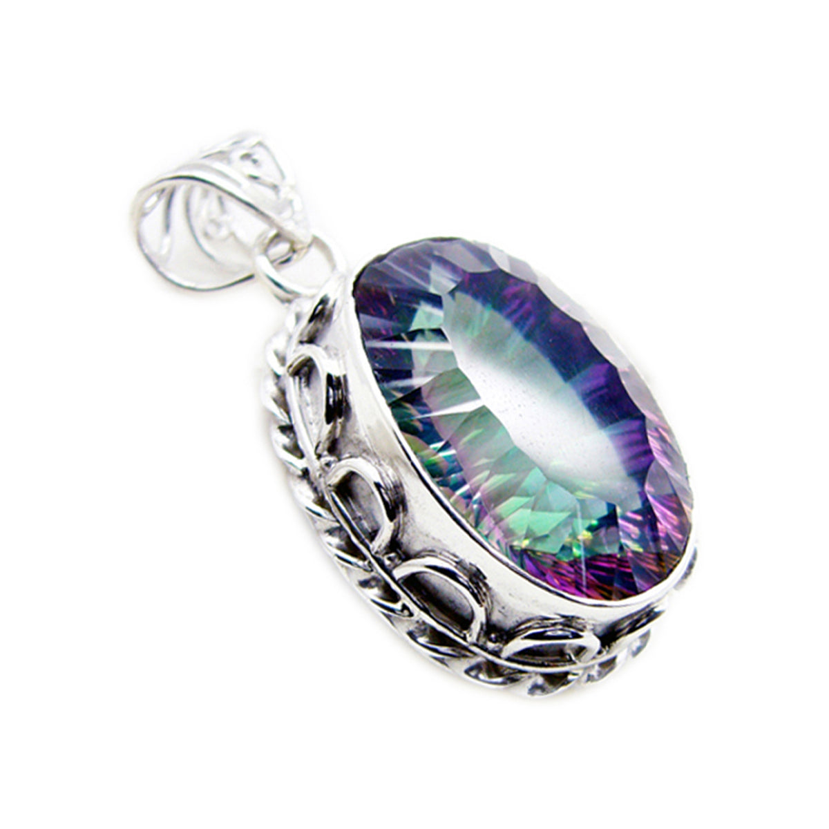 Riyo Exquisite Gemstone Oval Faceted Multi Color Mystic Quartz 1178 Sterling Silver Pendant Gift For Good Friday