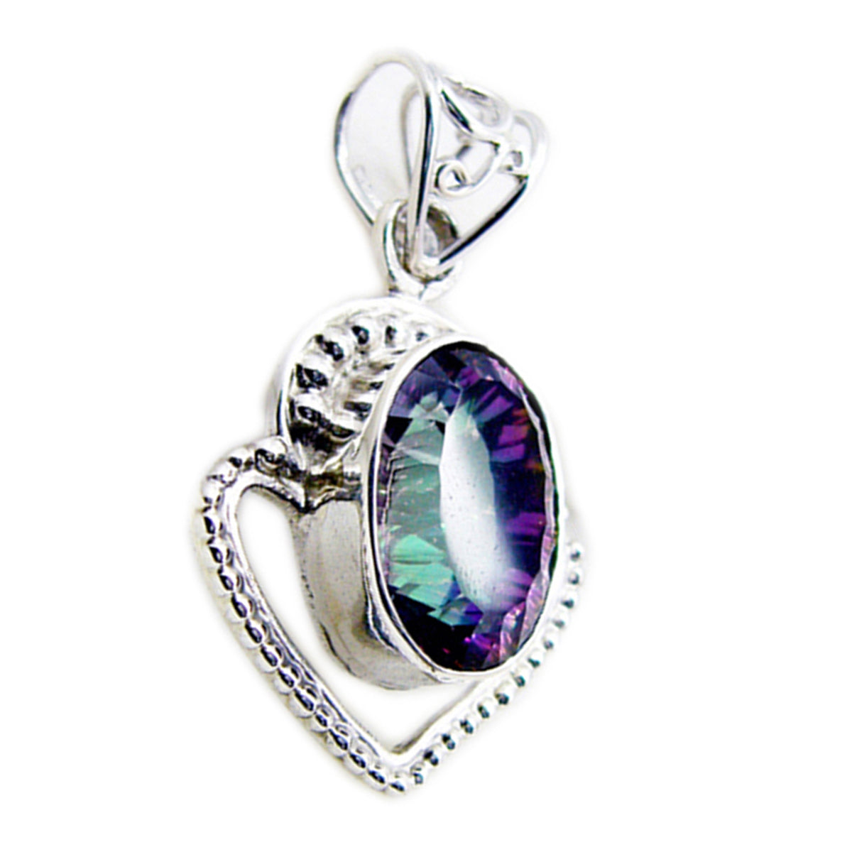 Riyo Heavenly Gems Oval Faceted Multi Color Mystic Quartz Silver Pendant Gift For Engagement