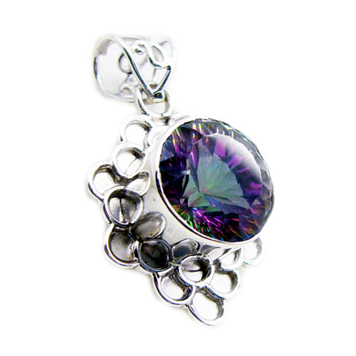 Riyo fanciable gems redondo facetado multicolor cuarzo místico colgante de plata regalo para compromiso