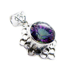Riyo Fanciable Gems Round Faceted Multi Color Mystic Quartz Silver Pendant Gift For Engagement
