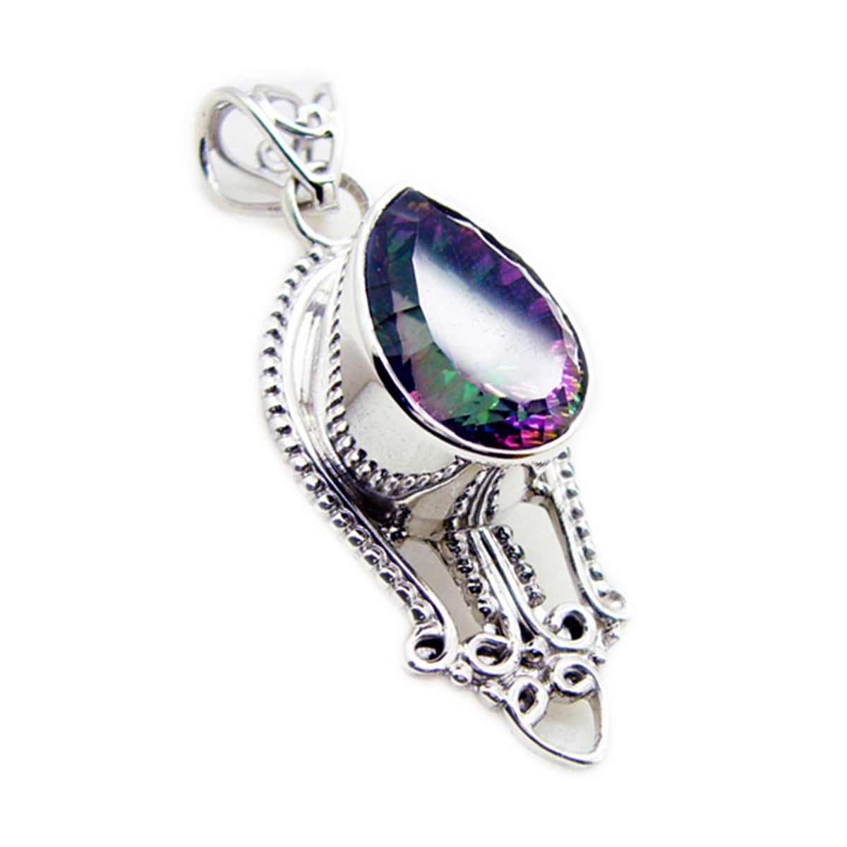 Riyo prachtige edelsteen peer gefacetteerde meerkleurige mystieke kwarts sterling zilveren hanger cadeau voor vrouwen