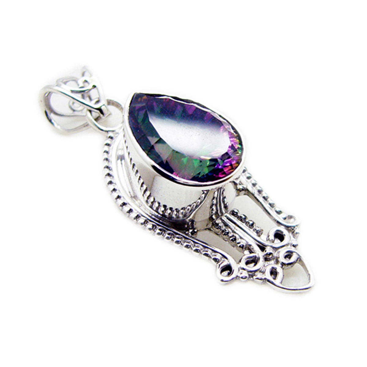 Riyo hermosa piedra preciosa pera facetada multicolor cuarzo místico colgante de plata de ley regalo para mujer