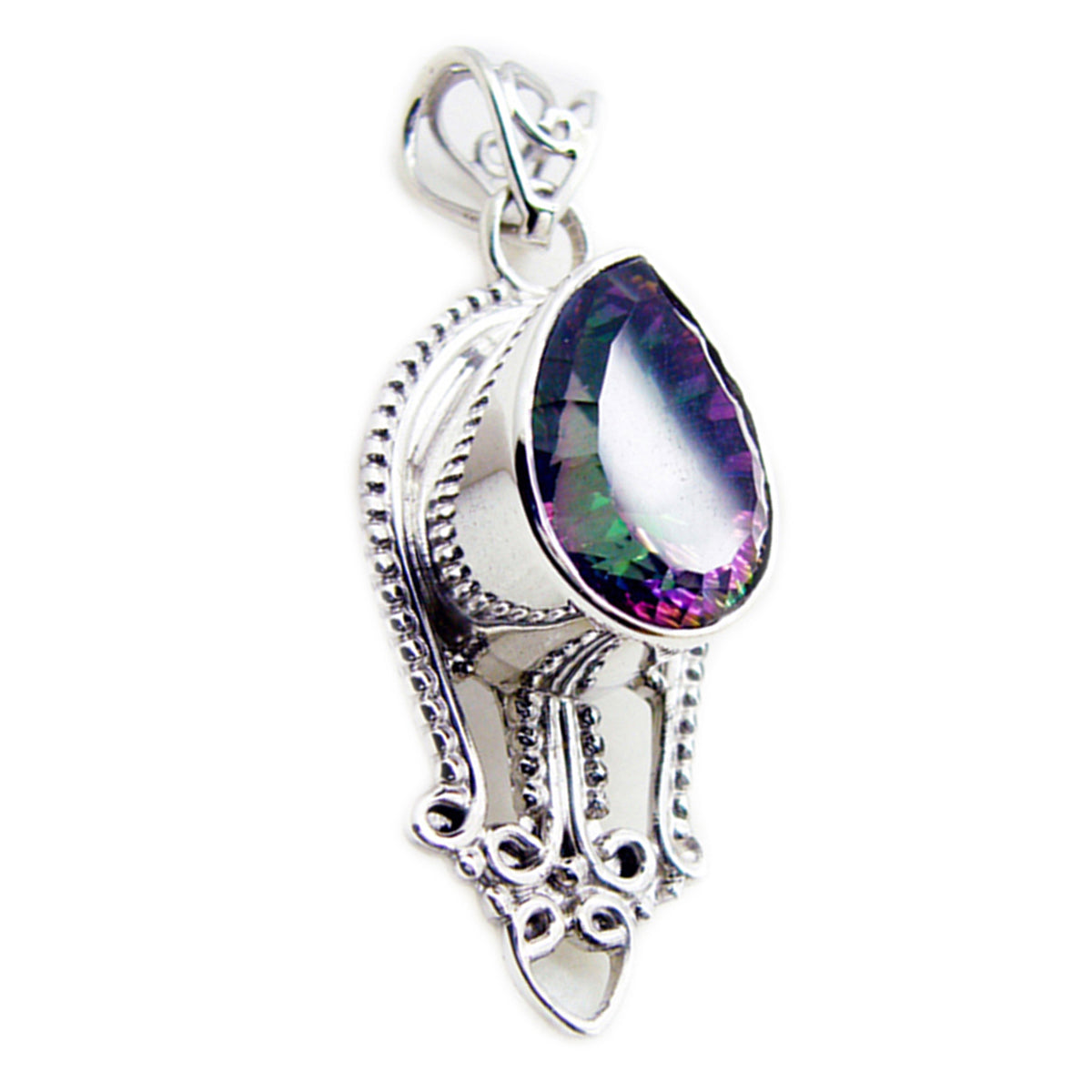 Riyo belle pierre précieuse poire à facettes multicolore quartz mystique pendentif en argent sterling cadeau pour les femmes