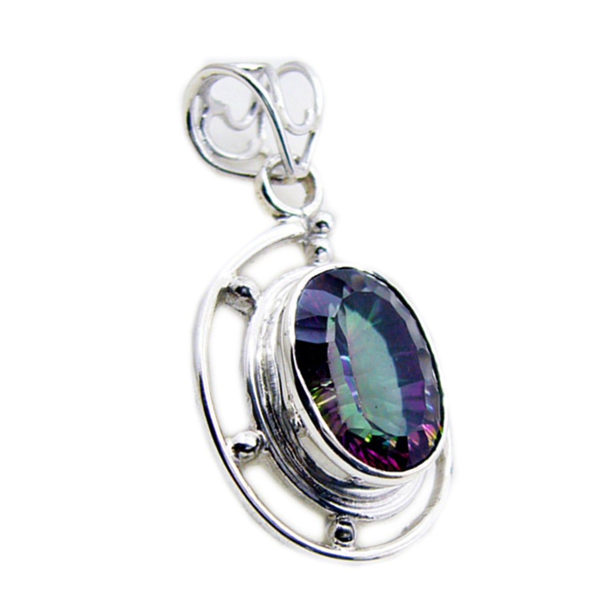 Riyo preciosa piedra preciosa ovalada facetada multicolor cuarzo místico colgante de plata de ley regalo para un amigo