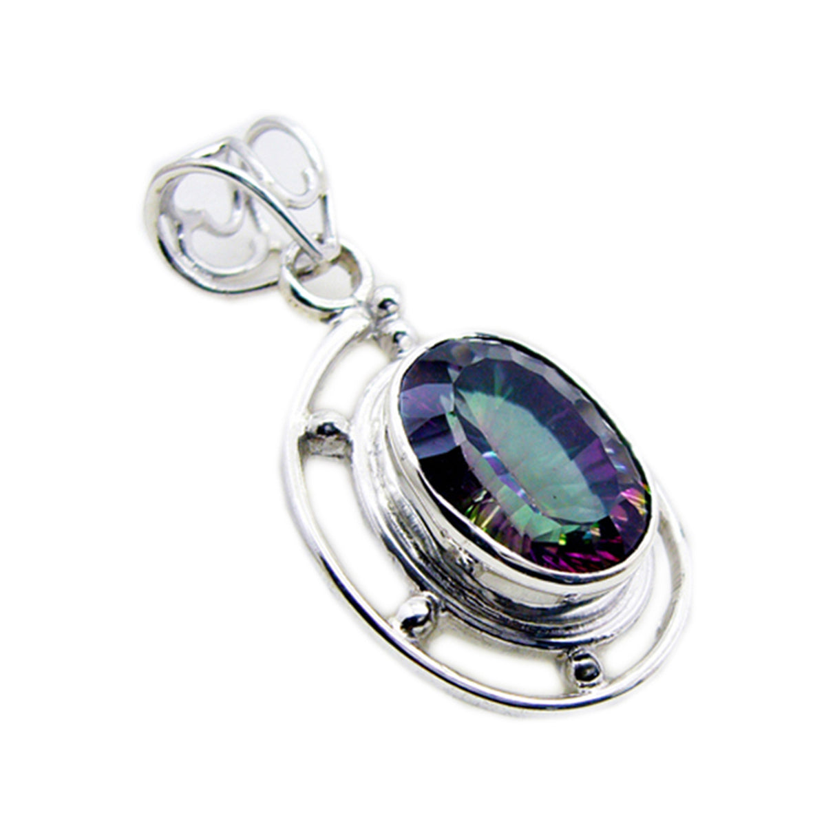 Riyo magnifique pierre précieuse ovale à facettes multicolore quartz mystique pendentif en argent sterling cadeau pour ami