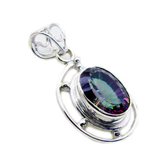riyo, splendida pietra preziosa ovale sfaccettata, quarzo mistico multicolore, ciondolo in argento sterling, regalo per un amico