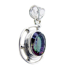 Riyo magnifique pierre précieuse ovale à facettes multicolore quartz mystique pendentif en argent sterling cadeau pour ami