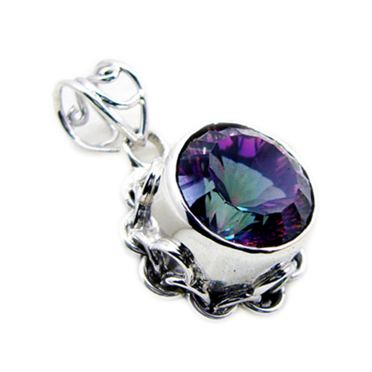 Riyo Beddable Gemstone Round Faceted Multi Color Mystic Quartz Sterling Silver Pendant Gift For Friend