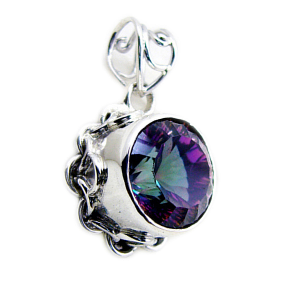 Riyo Beddable Gemstone Round Faceted Multi Color Mystic Quartz Sterling Silver Pendant Gift For Friend