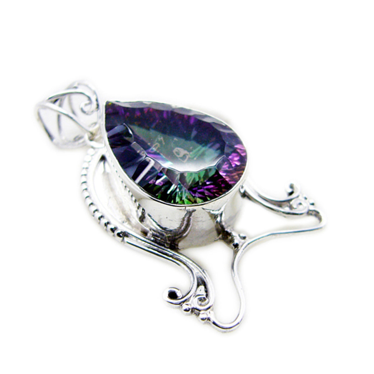 Riyo Comely Gems Pear Faceted Multi Color Mystic Quartz Solid Silver Pendant Gift For Wedding