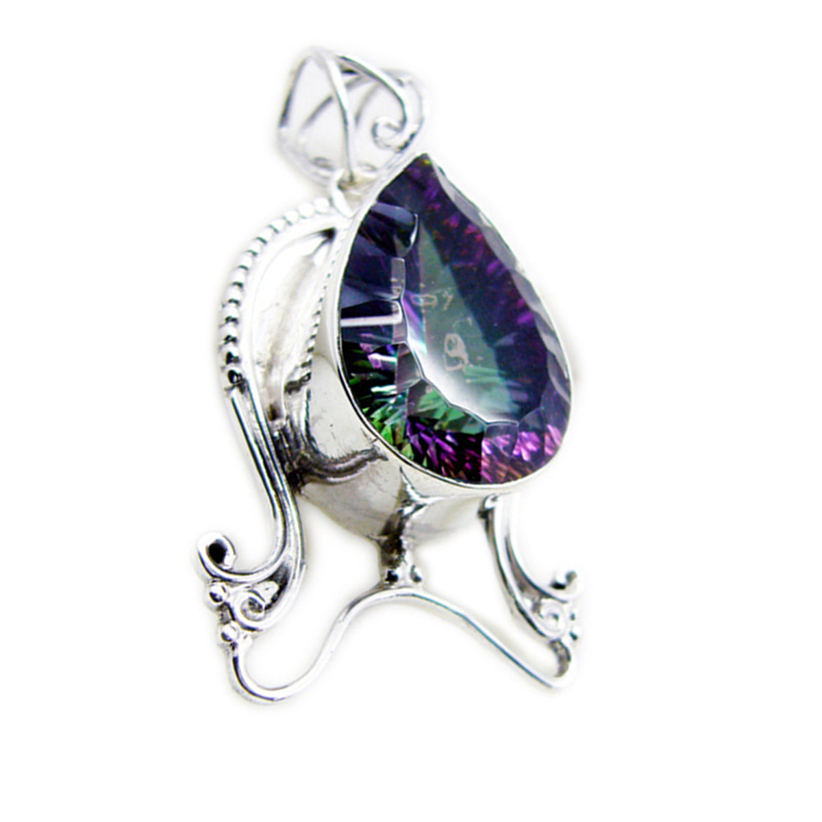 Riyo Comely Gems Pear Faceted Multi Color Mystic Quartz Solid Silver Pendant Gift For Wedding