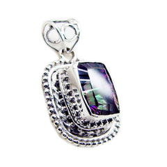 Riyo Pleasing Gems Octagon Faceted Multi Color Mystic Quartz Silver Pendant Gift For Boxing Day