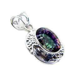 Riyo Stunning Gems Oval Faceted Multi Color Mystic Quartz Solid Silver Pendant Gift For Anniversary